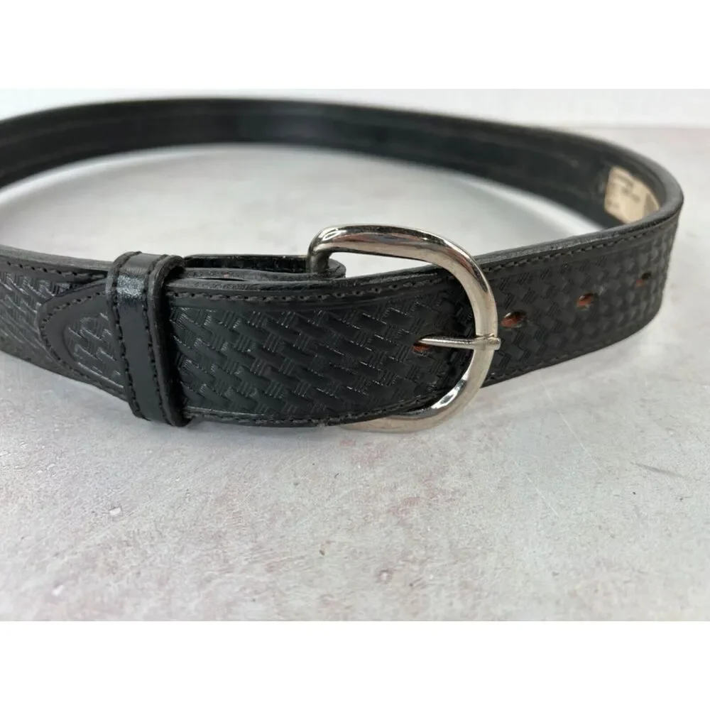 Black Leather Belt With‎ Beaded Southwestern Pattern & Silver Buckle Western